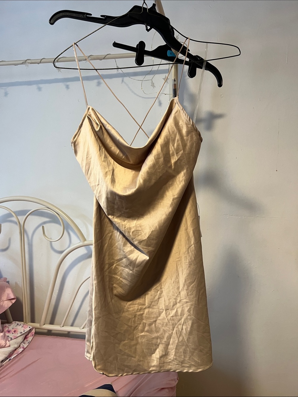 Slip Cowl Neck backless Satin Dress in Champagne